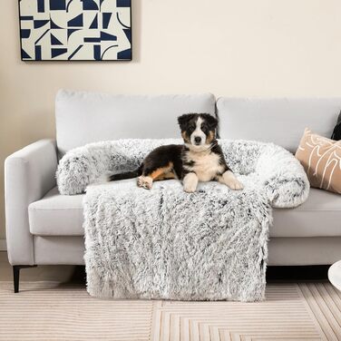 М'яке ліжко для собак Costway, захист дивану, ковдра для собак, зручне ліжко з плюшу, 112 x 101 x 18 см, сіро-біле M