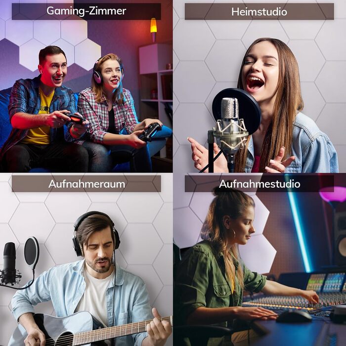 Акустичні гексагональні панелі TONOR самоклеючі, шумопоглинаючі стінові плитки для студії, офісу та геймінгу, 30x26x1 см, білий колір (48 шт)