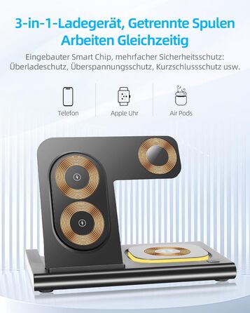 Бездротовий зарядний пристрій Carehabi 3-в-1: для iPhone, Apple Watch та AirPods Pro