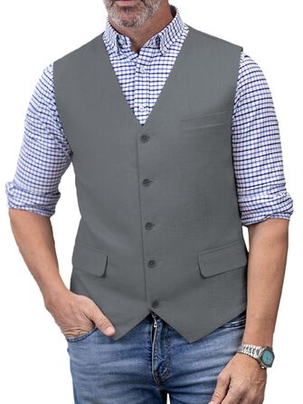 Сорочковий жилет чоловічий Solovedress, літній, з льону, сірий, для весілля та свят