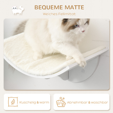 PawHut Поличка для котів на стіну, м'яка лежанка, до 10 кг, 41x28x21 см, білий