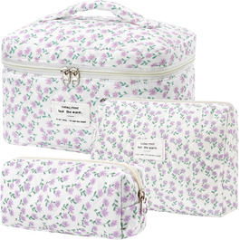 Набір косметичок 3 шт. з квітковим принтом для жінок та дівчат | Косметичка для подорожей та повсякденного використання | Набір косметичок з вишивкою (фіалково-павлинний)