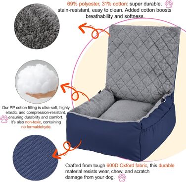 Автокрісло для собак SIVEIS – м'яке ліжко з кишенькою, захист від подряпин, з ременем безпеки