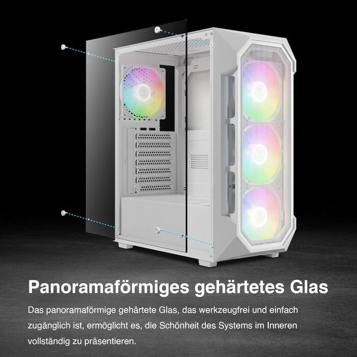 Корпус для ПК Gamdias Aura GC1 Elite WH ARGB: Midi-Tower з 4 ARGB-вентиляторами, сітчаста передня панель, скло, підтримка синхронізації материнської плати, чорний