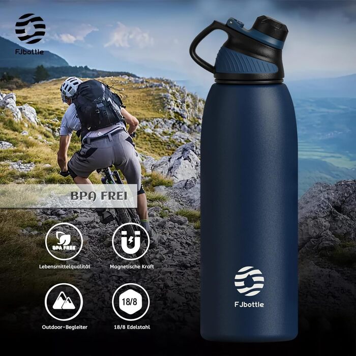 Термопляшка Fjbottle Edelstahl 1.5л синя: спортивна, з магнітною кришкою, BPA-free, для школи та фітнесу