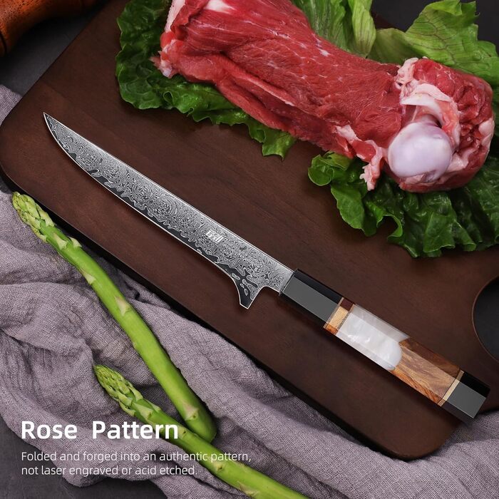 Японський ніж Kiritsuke FINDKING 9 дюймів (5,5 дюймів для філетування), Дамаск, для професійних та домашніх кухарів (серія BLACK-ROSE)