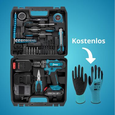 Акумуляторний ударний шуруповерт Delphi з 2 акумуляторами та зарядним пристроєм (50 Нм, 2200 об/хв - 2 швидкості) 21V комплект з кейсом (41 шт.) 2 x 2000 mAh з LED-підсвічуванням