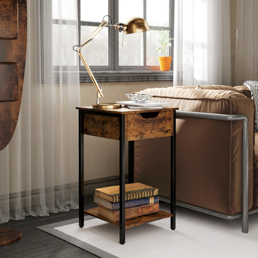 HOMCOM Side Table, Coffee Table in Industrial Design, Coffee Table with Steel Frame, for Living Room, Bedroom, 40 x 40 x 68 cm, Rustic Brown | Aosom