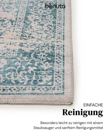 benuta pop Laury Rug - Synthetic Fiber - Rectangular & in Vintage Style - Easy to Care For for Living Room, Bedroom, Turquoise, 200x300 cm 200 x 300 cm (Rectangular) Turquoise