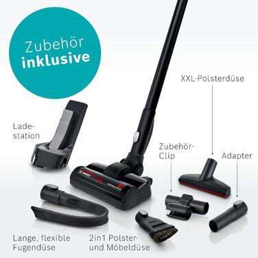 Bosch акумуляторний пилосос Unlimited ProPower Serie 8 BSS81POW1, бездротовий ручний, без мішка, гігієнічний фільтр, висока потужність всмоктування, довгий час роботи, швидка зарядка, насадка для щілин, чорний