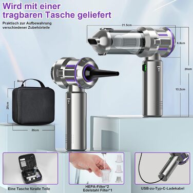 Бездротовий ручний пилосос RABIGALA 4-в-1, 25000PA, акумуляторний, для автомобіля та дому, електропілювач, фіолетовий