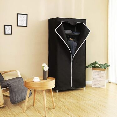 SONGMICS Fabric Closet, Foldable, with Clothes Rod, Simple Closet, Toy, Shoe, Bag Organizer, Living Room, Bedroom, Wardrobe, 75 x 45 x 160 cm, (Black)