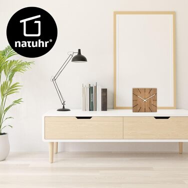 Natuhr Funk Wall Clock Table Clock Oak Wood - Beam - Solid Wood Design 17 x 17 cm (Smoked Oak Black Hands, ) (Smoked Oak / White Hands, Quartz Movement)