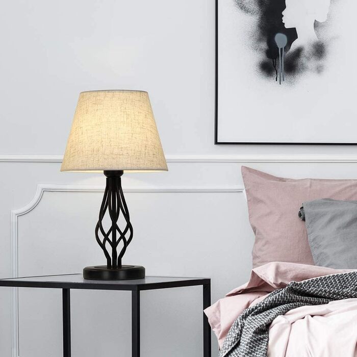 Настільна лампа YBING з льняним покриттям, 2 шт., для спальні, вітальні, комода. Пара ламп з чорного мармуру та льняним абажуром.