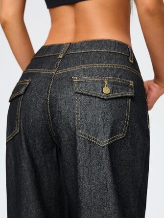 Джинси жіночі Damen Vintage Baggy, широкі, стиль Y2K 90-х, стрейч, чорні (Розмір S)