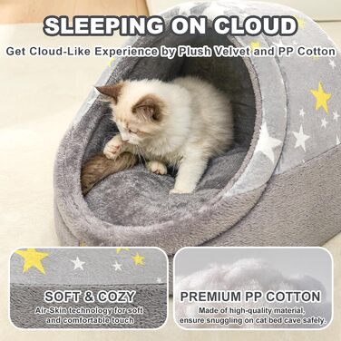 Jiupety Cat Cave, Cat House, Cat Basket, Cat Bed with Non-Slip Bottom, Washable Detachable Cushion, M (41 cm x 41 cm x 33 cm), (Gray, L 41 cm x l 41 cm x H 33 cm)