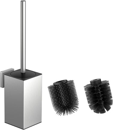 Набір для чищення унітазу WAVEWO з кріпленням на стіну, силіконова щітка та тримач, квадратна щітка з нержавіючої сталі 304, 2 насадки (срібна)