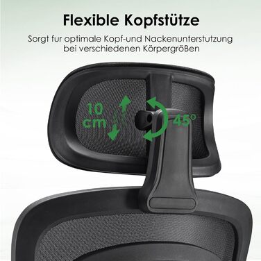 Ергономічне крісло для офісу Farini: регульована підголовник, з підлокітниками, для роботи та геймінгу, чорний колір