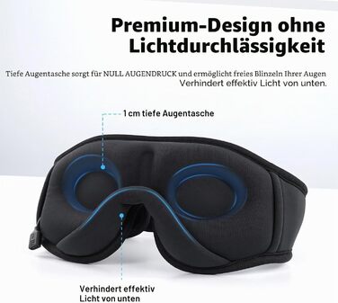 Маска для сну з Bluetooth навушниками 3D, бездротова маска для очей для комфортного сну на боці/спині, чорні навушники для сну