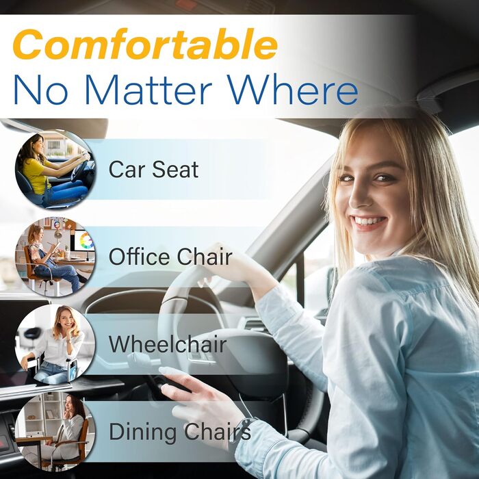 Подушка для сидіння в авто з Memory Foam для полегшення болю в попереку, велика, для водіїв невеликого зросту, комфортне водіння - для авто, офісу (чорна)