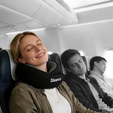 Подушка для шиї з Memory Foam - Подушка-вишенка для подорожей - Ергономічна подушка для літака та подорожей, з сонцезахистом та можливістю прання, з чохлом - Чорний (L)