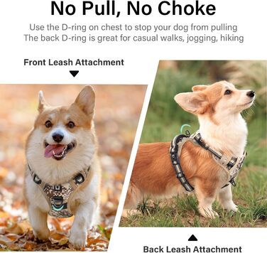 Нагрудник для собак No-Pull, анти-тягнучий, великий, середній, малий - м'який, дихаючий, регульований, світловідбиваючий, з м'якою ручкою (XL, камуфляжний коричневий)