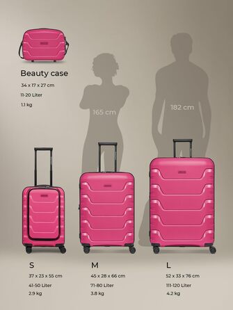 Набір валіз SMARTBOX Hartschalen 3 шт. з розширенням 3 см, з TSA-замком, з відділенням для ноутбука (Рожевий, S (55 см))