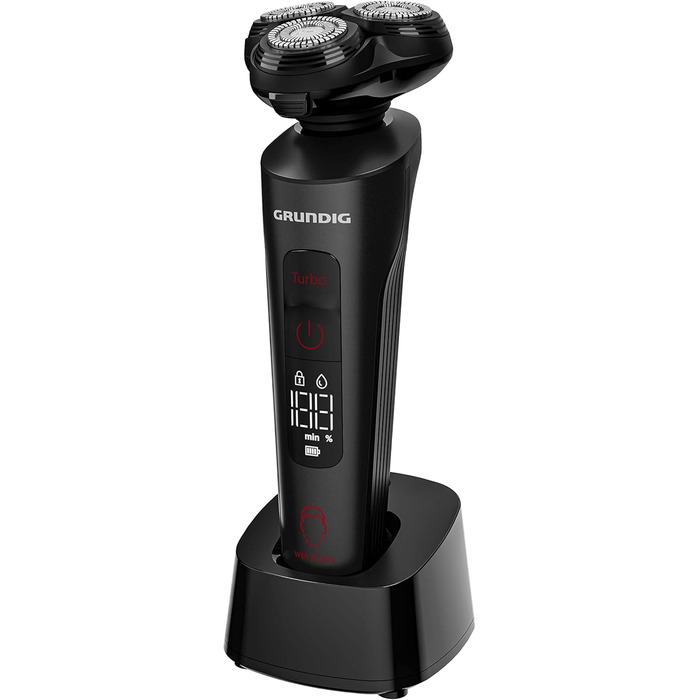 Електричний чоловічий бритва Grundig ProClub MS 9130 з датчиком BeardCare, леза з титану, вологе/сухе гоління, тример для довгої щетини, корпус з 61% переробленого пластику, матовий чорний/червоний