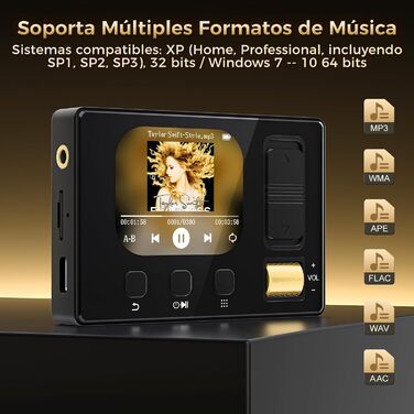 MP3 плеєр 32GB з Bluetooth 5.3, HiFi звук, для дітей, чорний. Радіо FM, підтримка TF карти до 128GB, еквалайзер, навушники в комплекті