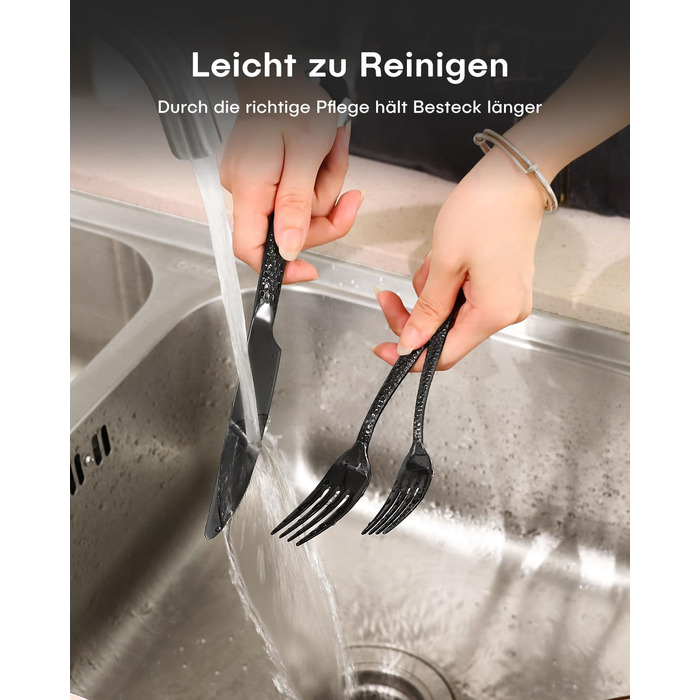 Набір столових приборів Honkku 30 предметів (6 осіб), чорний, з нержавіючої сталі, з об'ємними ручками, набір ножів, виделок та ложок, полірований, придатний для миття в посудомийній машині