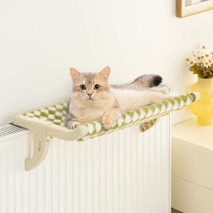 MEWOOFUN Cat Hammock Window Cat Bed Window Sill for Cats - 50x36cm Cat Bed for Radiator Cat Hammock with Soft Bed Removable Suction Cup Free Holds 18kg (Gree L)