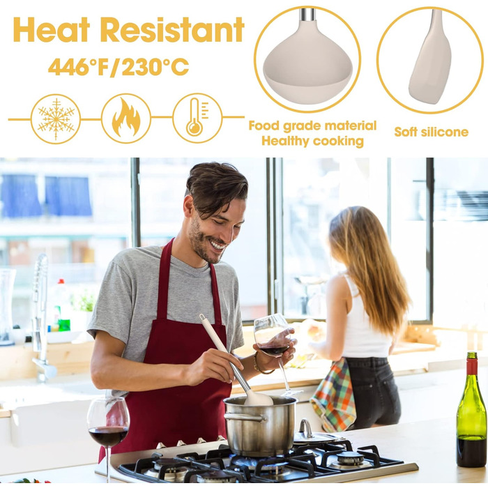 Silicone Cooking Utensil Set, Mushroom, Non-Stick Coated, Kitchen Gadgets, 24-Piece Cooking Utensil Set, Heat-Resistant Cookware, Silicone Kitchen Tools with Stainless Steel Handle (Khaki-24-Piece)