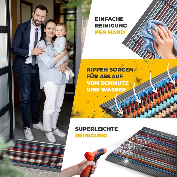 Килимок для порогу Entrando 40x60 см - алюміній, неслизький, для дому та тераси. Знімний килимок для взуття з щітковим профілем.