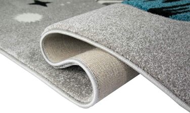 Merino Kids Space Learning Rug with Spaceship, Stars, and Planets in Gray, Size 200 x 290 cm