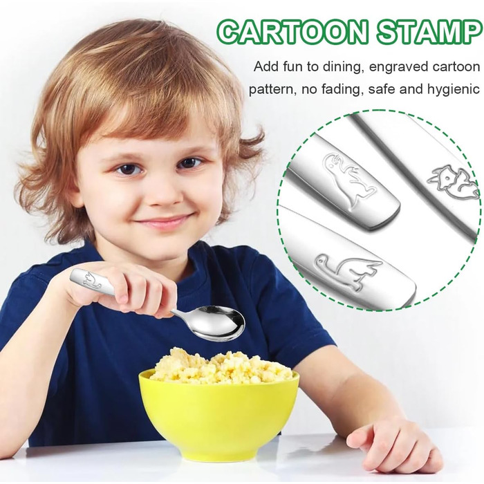 Набір дитячого столового приладдя з нержавіючої сталі (6 шт.) - 2 виделки, 2 ножі, 2 ложки. З гравіюванням, від 3 років.