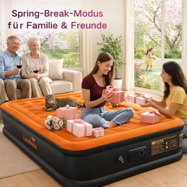 Надувний матрац Luftbett 2-місний з електронасосом, 203x152x40 см, до 300 кг, помаранчевий