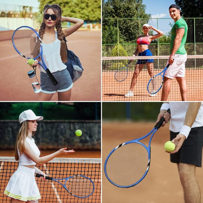 Beginner Tennis Racquet Set for 2 Players - Pre-Strung 27 Inch Adult Racquets with Balls, Overgrips & Carry Bag