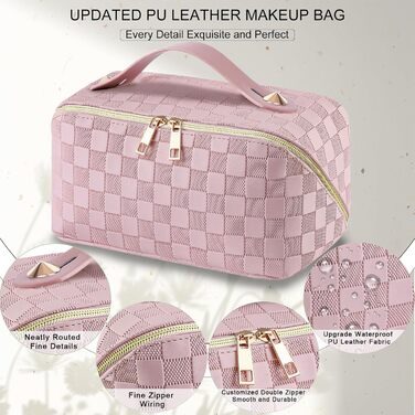 Косметичка для подорожей жіноча, велика містка, з PU шкіри, органайзер для макіяжу, косметичка-рюкзак, аксесуари для подорожей, рожеана в клітинку