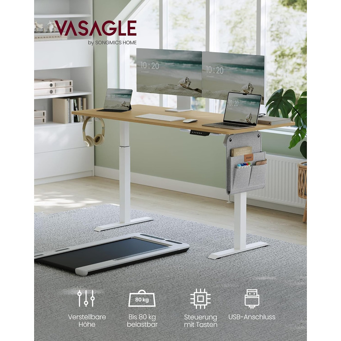 VASAGLE Electric Height Adjustable Desk - 60x120cm, Memory Function, Wood & Steel Frame