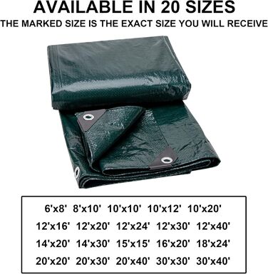 CARTMAN Finished Size 12x40 Feet Waterproof Green Tarp 8 Mil Thick, Multipurpose Protective Cover for Emergency Rain Shelter Camping Tarpaulin