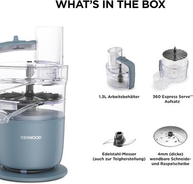 Кухонний комбайн Kenwood MultiPro Go FDP22.130GY: компактний, 650 Вт, 1.3 л, блакитний/сірий