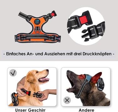 Шлейка для собак PHOEPET з регулюванням, для прогулянок, з карабіном, світловідбиваючими смугами, ручкою для контролю, великі та середні породи собак (L, помаранчевий)