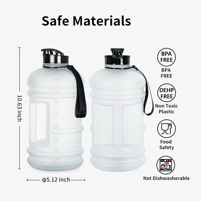 TOOFEEL Water Bottle 2L - 2 Liter Water Bottle BPA Free, Large Bottle, Reusable Sport Water Bottle with Marked Measurements, Gym Water Bottle - (Matte Clear Water Jug, 2200 ml)