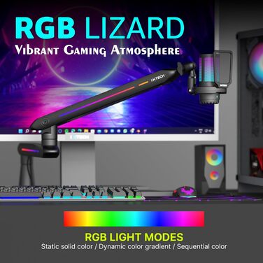Кріплення для мікрофона IXTECH RGB Low Profile з регулюванням, настільний стійка з кріпленням, поворотний мікрофонний тримач з кабельною організацією для стрімінгу та подкастів, 4 ящірки RGB
