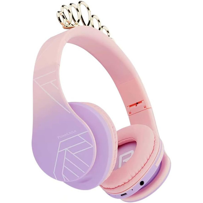 Дитячі навушники PowerLocus Bluetooth з обмеженням гучності 85dB, складні, з чохлом, Over-Ear, бездротові та провідні з мікрофоном, Micro-SD для телефону, ПК, планшета, зелені (Принцеса)