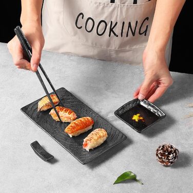 Набір посуду Юда Суші з кераміки, 8 предметів – японський посуд для 2 осіб (2 тарілки, соусники, палички та підставка) – високоякісна кераміка, підходить для мікрохвильової печі та мийки посуду – елегантний подарунок