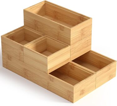 Rainsworth Drawer Organizer 5cm Height, Bamboo Box Stackable, Cosmetic Vanity Makeup Bathroom Organizer Box, 6 Piece Kitchen Drawer Organization System, Christmas Gifts Storage Box