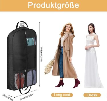 Чохли для одягу 2 шт. - мішки для зберігання одягу, 108x60x15 см, чорні мішки для одягу з блискавкою, захист від пилу та вологи для вечірніх та весільних суконь