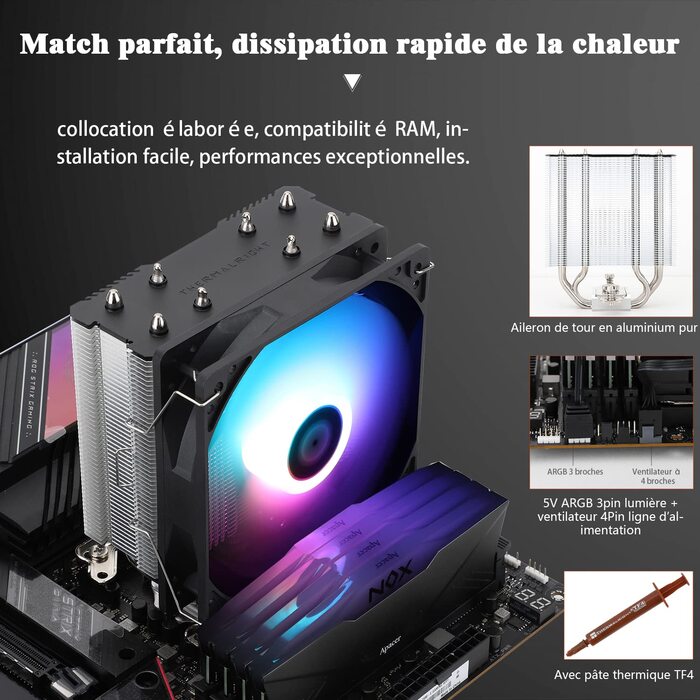 Thermalright AssassinX120 SE ARGB - Кулер для CPU з 4 тепловими трубами та тихим вентилятором TL-C12C-S PWM, сумісний з AMD AM4/Intel 1700/1150/1151/1200