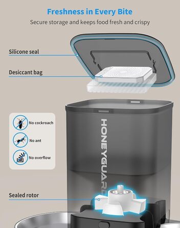 Автоматичний кормушка для котів та собак з Wi-Fi, 5L, 1-6 прийомів їжі, сенсор контролю рівня корму, чорний